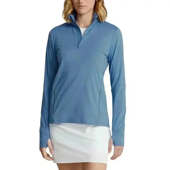 RLX Ralph Lauren Women Stretch Jersey Golf Quarter Zip SMALL Blue Pullover UPF50 - Picture 1 of 15